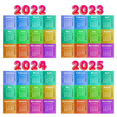 2022 - 2025年日历。