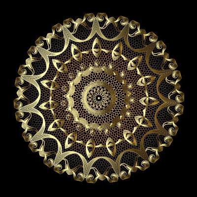 Gold lacy vintage vector 3d mandala pattern. Round