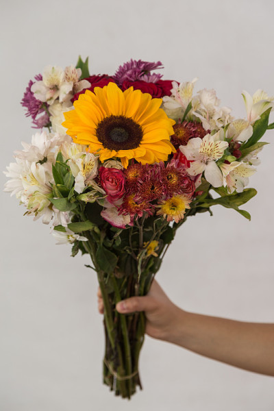 beautiful and colorful bouquet of flowers with a s