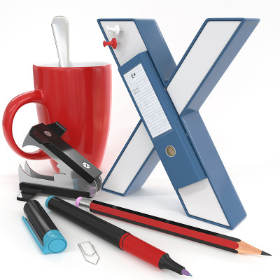 “X”3d字母与办公用品
