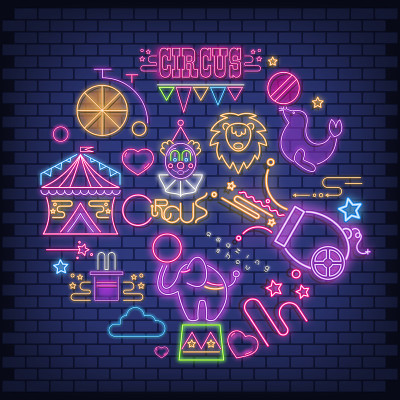 马戏团霓虹发光图标