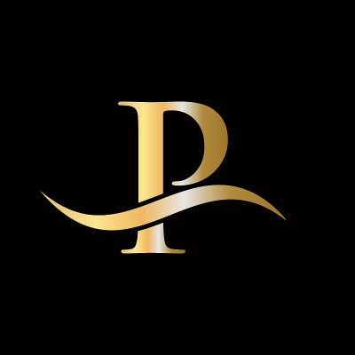 Premium P标志金色概念。P字母标志与金色豪华颜色和字母组合设计。P字母首字母豪华标志模板