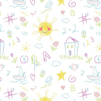 Kids drawing seamless pattern. Colorful childish d