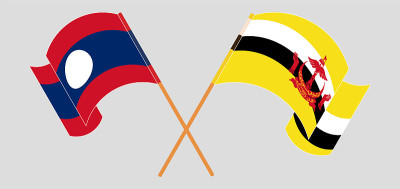 Crossed flags of Brunei and Laos