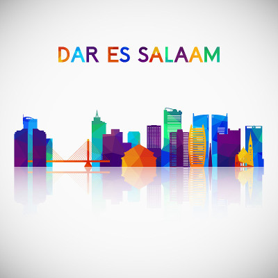 Dar es Salaam skyline silhouette in colorful geome