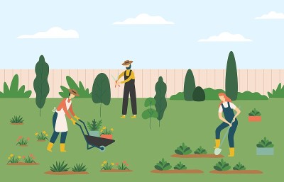 People gardening, woman and man farmers agricultur