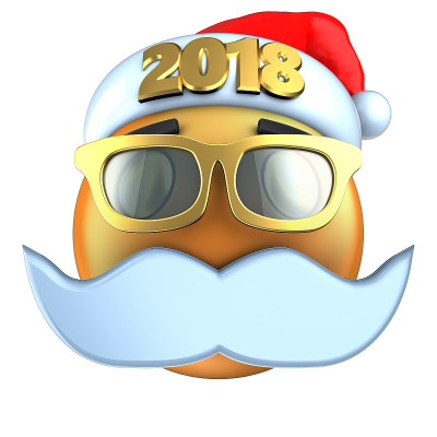 3d橙色表情微笑与2018圣诞帽