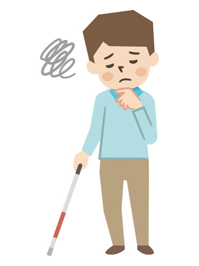 一名视障男子拄着白色手杖的插图