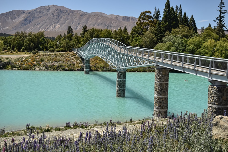 全景景观，桥山和湖，新西兰，特卡波