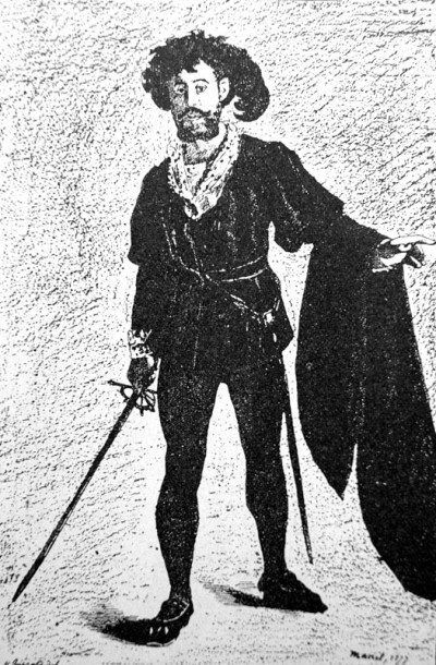 歌手福雷作为哈姆雷特在旧书的绘画历史，由R.穆特，1887年，圣彼得堡