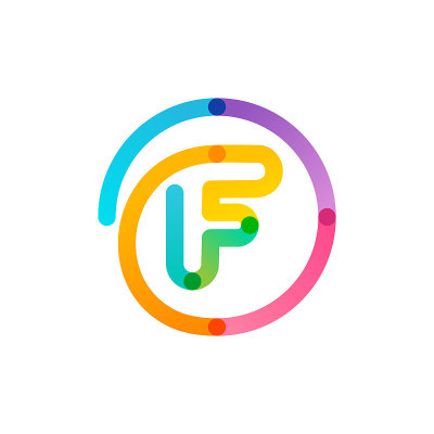 F字标志在一个彩虹渐变的圆圈内。不可能是一行风格。