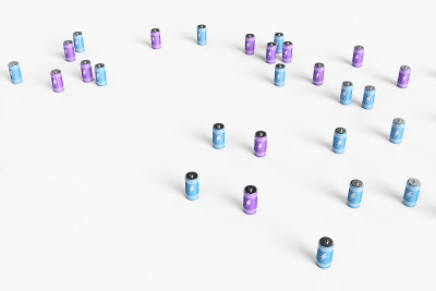 白色背景上的大组电池。3 d渲染插图。
