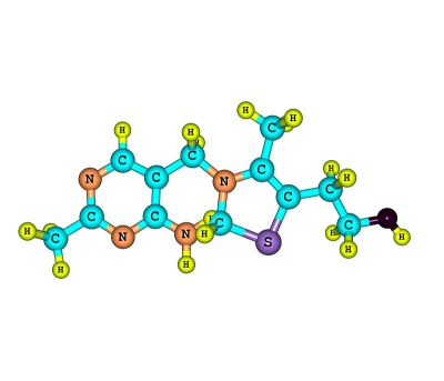 白色上的硫胺素(维生素B1)分子结构