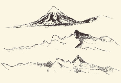 山脉轮廓雕刻矢量手画