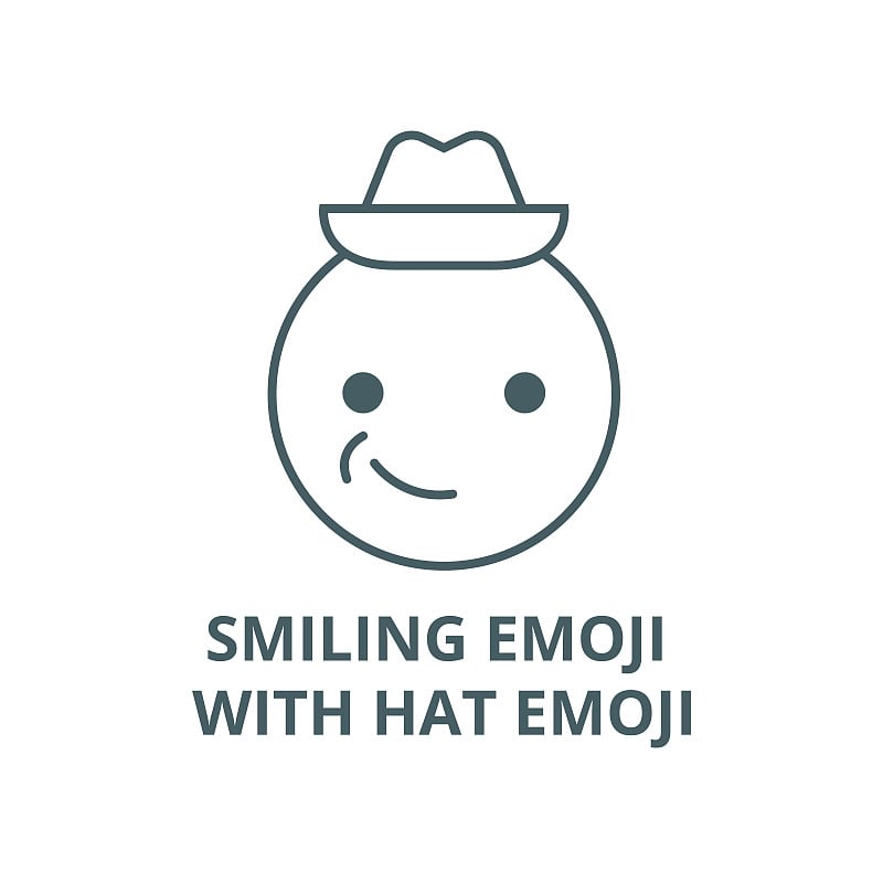 Smiling emoji with hat emoji vector line icon, lin