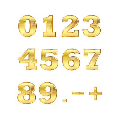 一组黄金数字。矢量插图。