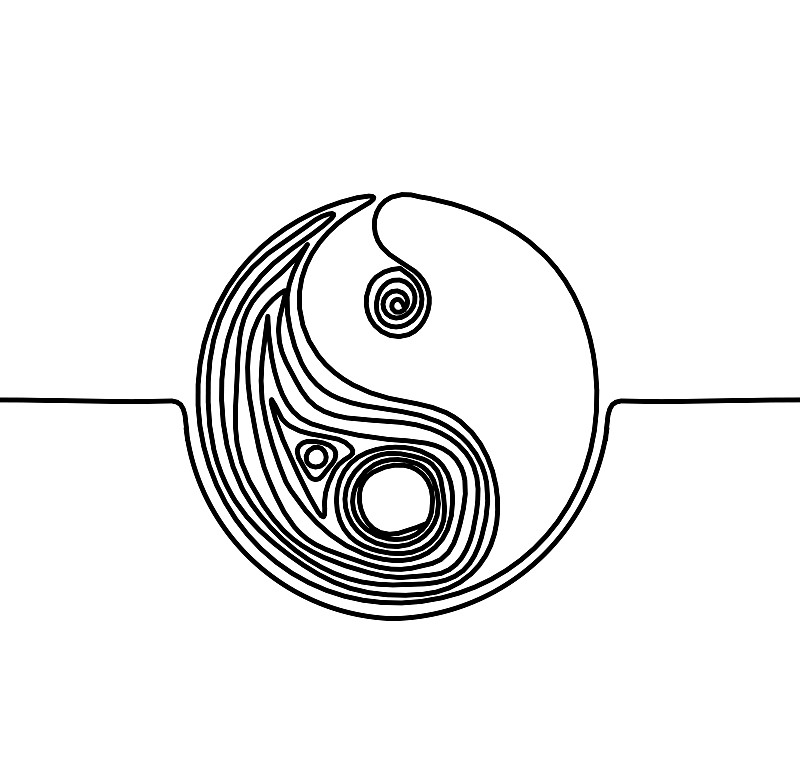 阴阳符号作为线条绘制在白色背景上