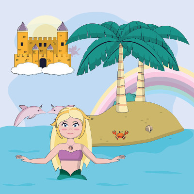 Beautiful and magic mermaid cartoon