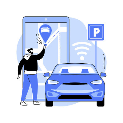 自动泊车系统抽象概念矢量图。