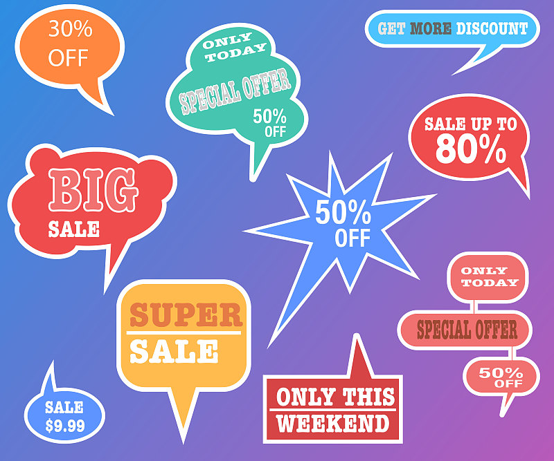 Flat design colorful sale stickers collection. Onl_模板素材-稿定设计