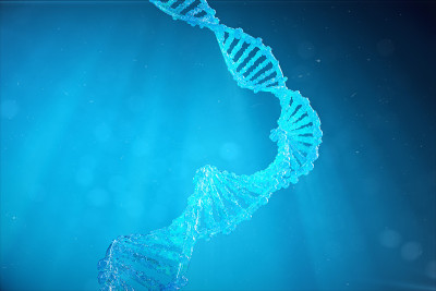 带有修饰基因的螺旋DNA分子。通过基因工程纠正突变。分子遗传学的概念。三维演示
