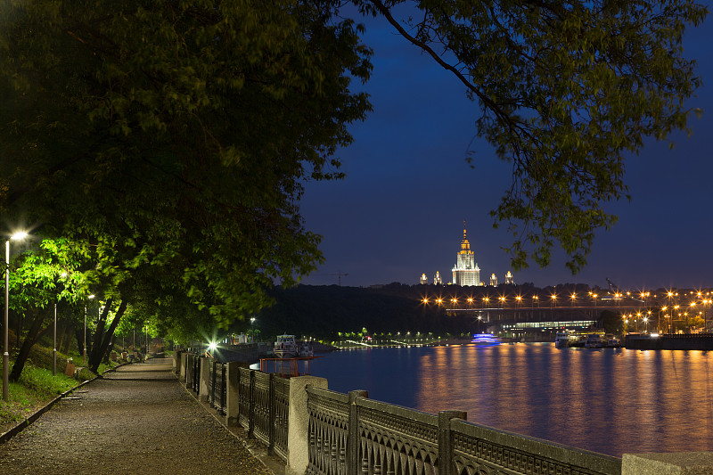 圣安德鲁大道和莫斯科大学的夜景