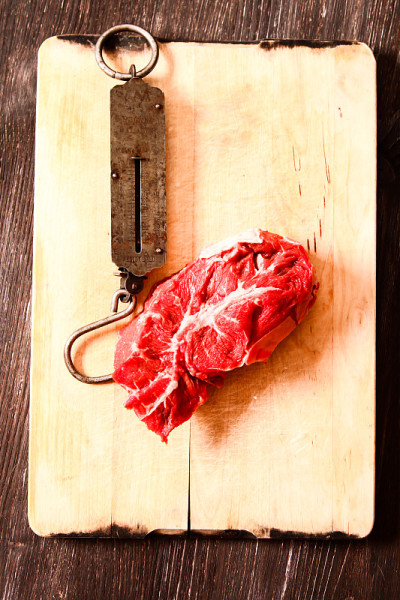 用手掂一块生肉