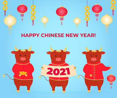 2021年春节快乐。牛,牛,牛。月亮星座的迹象。