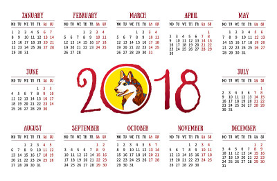 矢量日历2018年在白色的背景。