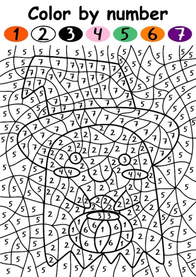 万圣节快乐颜色的数字页与可爱的鬼恶作剧或处理矢量插图