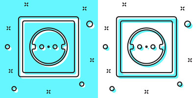 Black line Electrical outlet icon isolated on gree