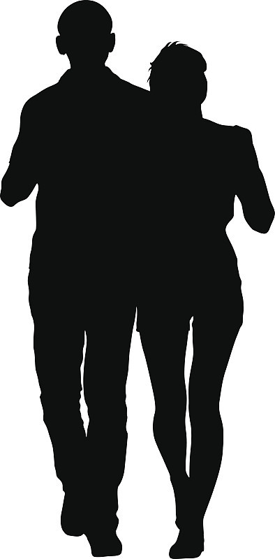一对男人和女人在白色的背景上剪影。矢量图