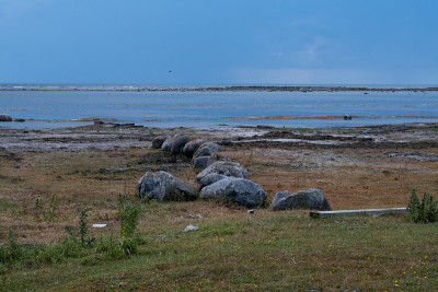 以蓝天和大海为背景的荒原景观