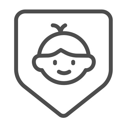 儿童保护线图标，6月1日儿童保护日符号，婴儿在框架矢量标志上的白色背景，儿童安全图标轮廓风格的移动和