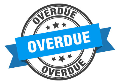 过期标签。overdueround乐队标志。迟到的邮票