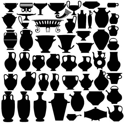 Big set of silhouette of vase, bowl, jug, pitcher