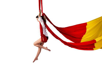Girl training on aerial silks