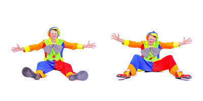 拼贴二:微笑和鬼混动画在小丑剧场的角色。情感和丰富多彩。孤立的背景