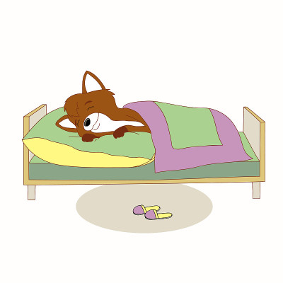 狐狸在床上睡觉。