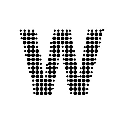 半色调字母“W”矢量标志在波普艺术风格。新设计