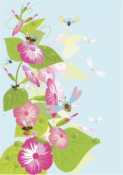 蜻蜓和鲜花。