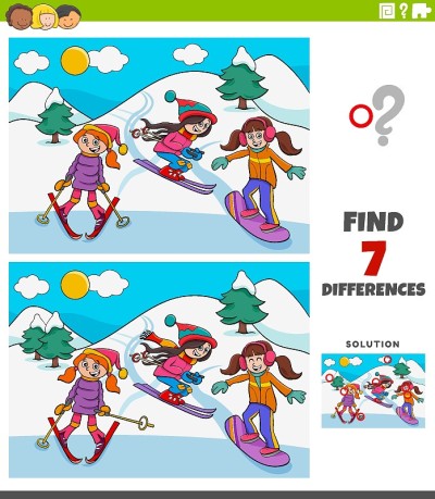 differences educational game with skiing girls