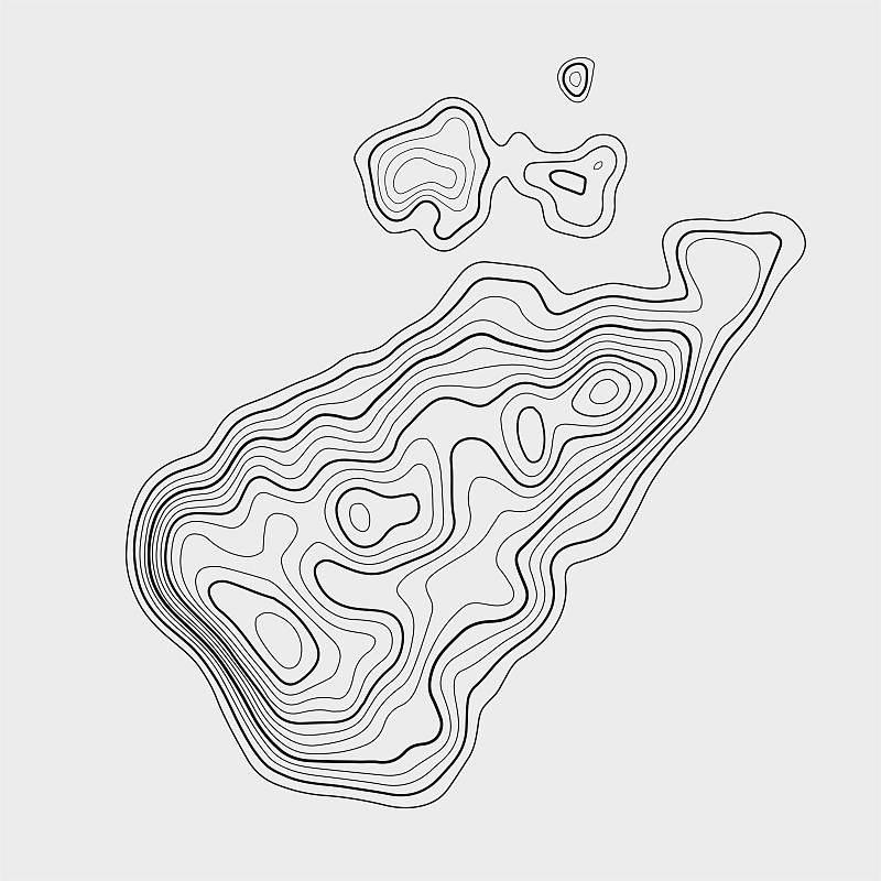 白底等高线地形图。矢量栅格地图。