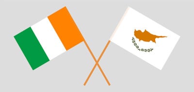 Crossed flags of Cyprus and Republic of Ivory Coas