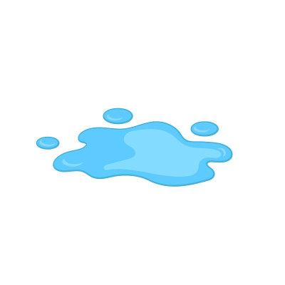 卡通水坑或液体矢量插图。水溢出孤立的白色背景。