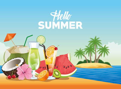 你好，夏季卡通卡片海报