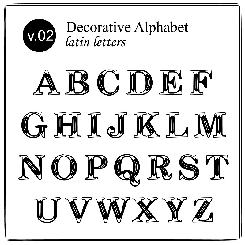 Set of Decorative Alphabet. Digital Lettering. Lat