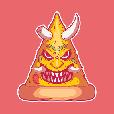 武士披萨片矢量插图。