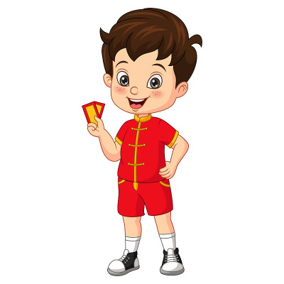 卡通快乐中国男孩拿着信封