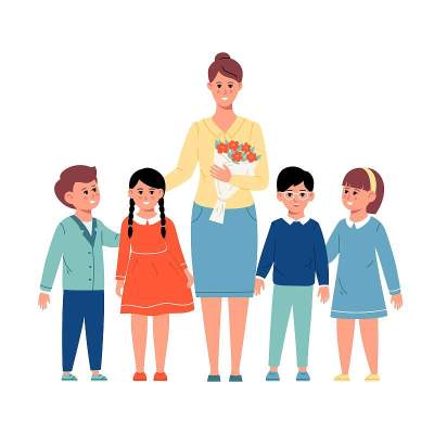 学生们向老师献上了一束花。